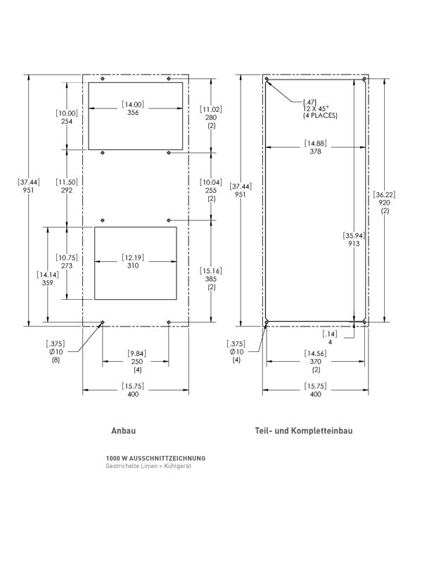 Ausschnittszeichnung des Schaltschrank-Kühlgerätes SPECTRACOOL SLIM FIT 1000 Watt