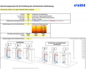 Berechnungsmaske für die Ermittlung erforderlicher Kühlleistung